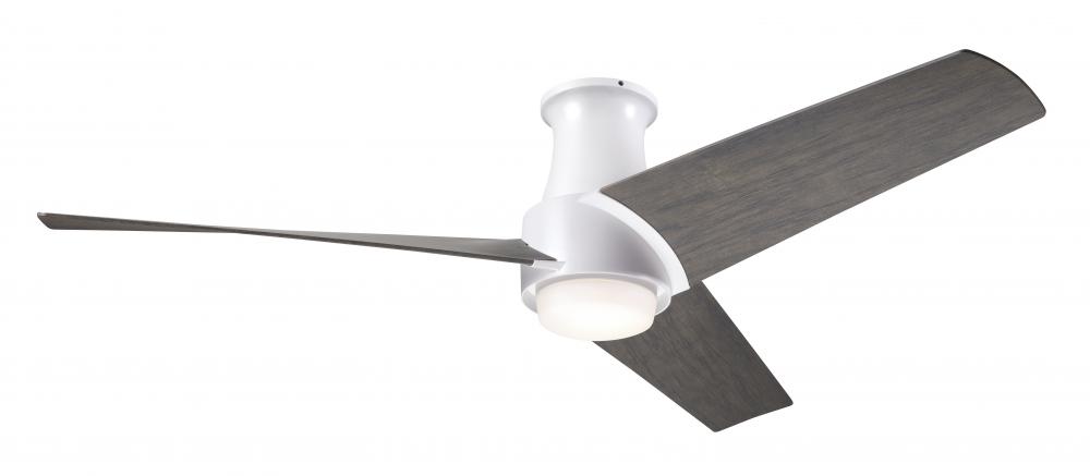 Ambit Flush DC Fan- Matte White Finish; 56" Graywash Blades; 17W LED (Matte White Trim)