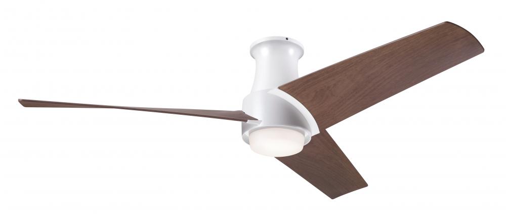 Ambit Flush DC Fan- Matte White Finish; 56" Mahogany Blades; 17W LED (Matte White Trim)