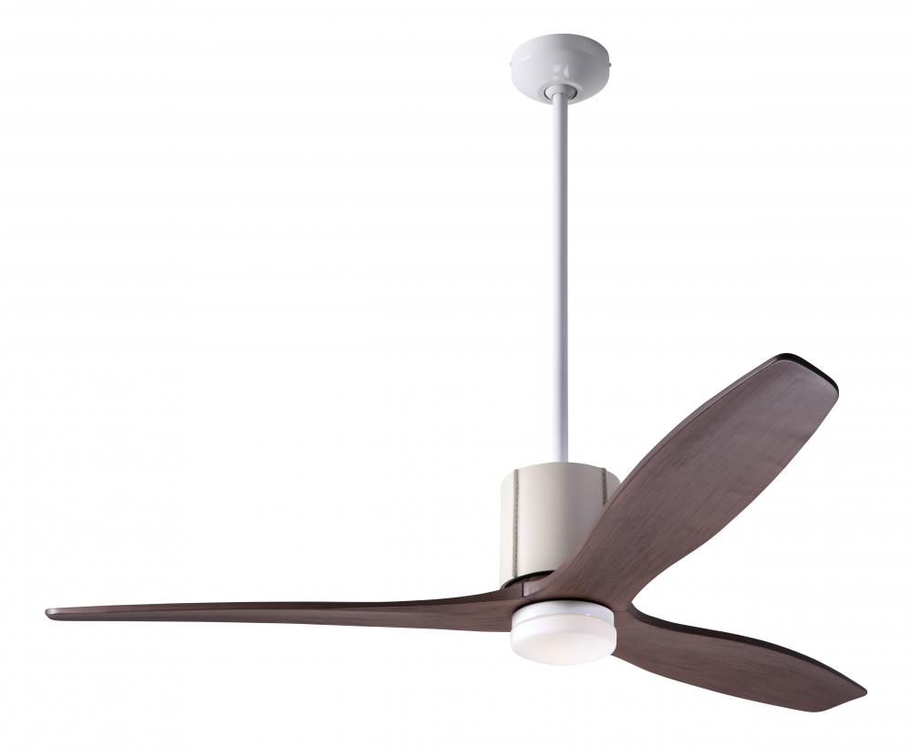 LeatherLuxe DC Fan; Gloss White Finish with Ivory Leather; 54" Mahogany Blades; 17W LED; Remote