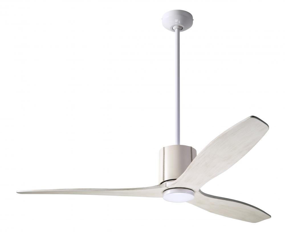 LeatherLuxe DC Fan; Gloss White Finish with Ivory Leather; 54" Whitewash Blades; No Light; Wall