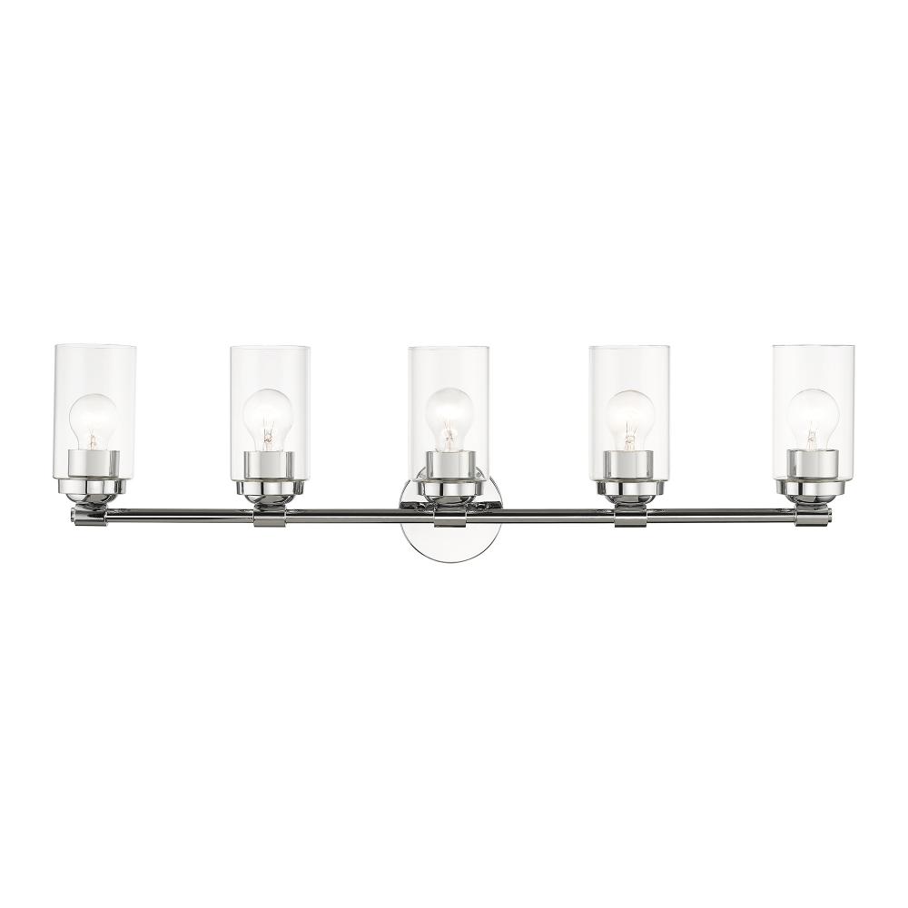 5 Light Polished Chrome Large Vanity Sconce