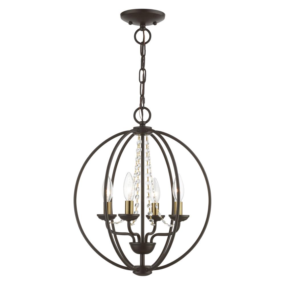 4 Light Bronze with Antique Brass Finish Candles Globe Convertible Chandelier/ Semi-Flush