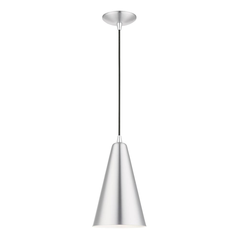 1 Light Brushed Aluminum with Polished Chrome Accents Mini Pendant