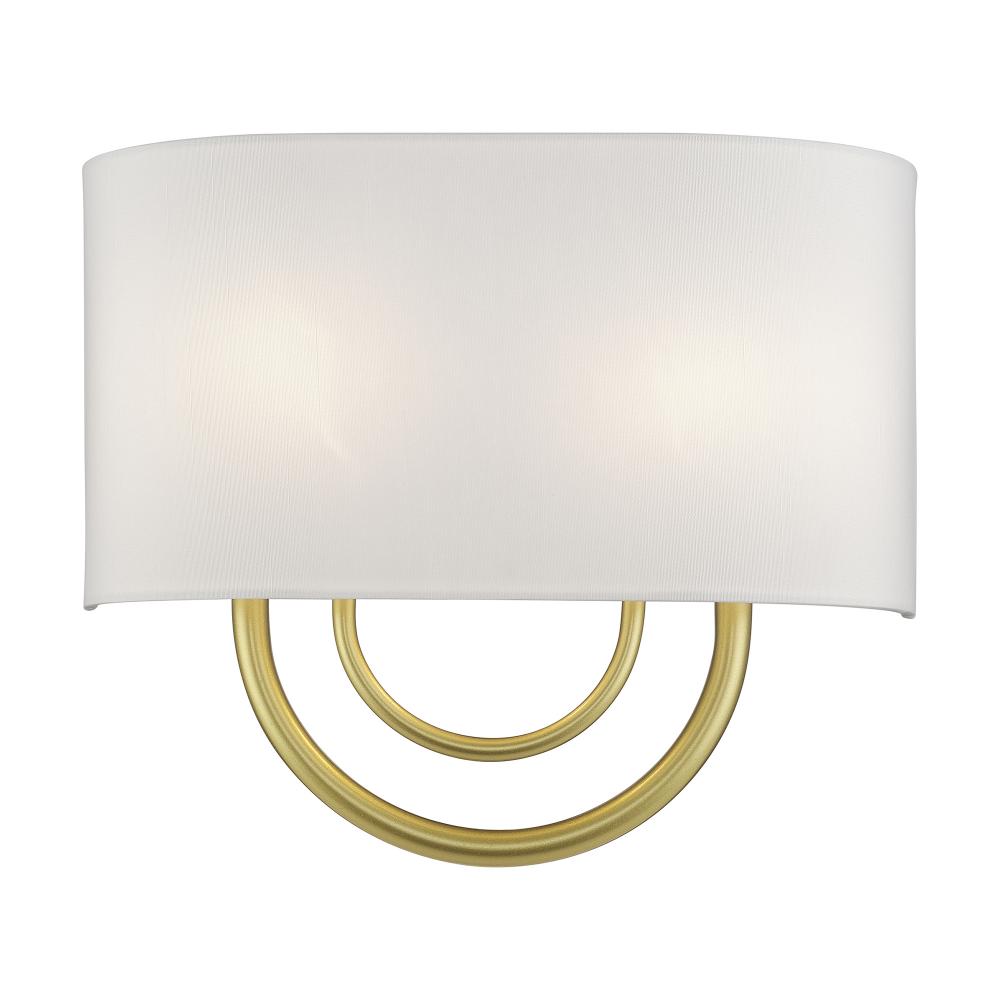 2 Light Soft Gold ADA Sconce with Hand Crafted Off-White Fabric Shade