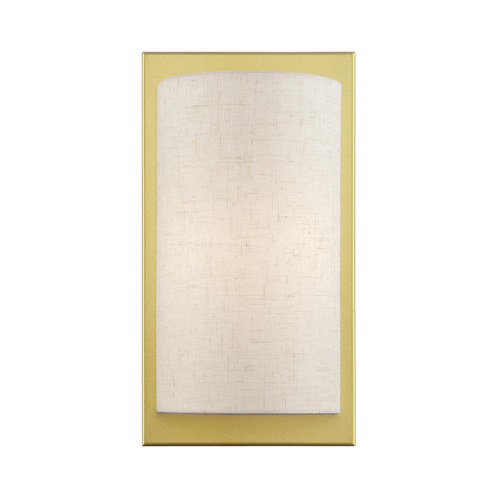 1 Light Soft Gold ADA Sconce with Hand Crafted Oatmeal Fabric Shade