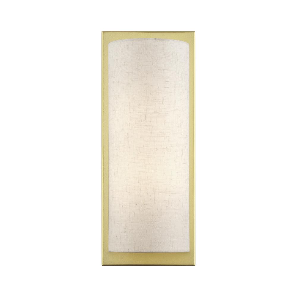 1 Light Soft Gold Large ADA Sconce with Hand Crafted Oatmeal Fabric Shade