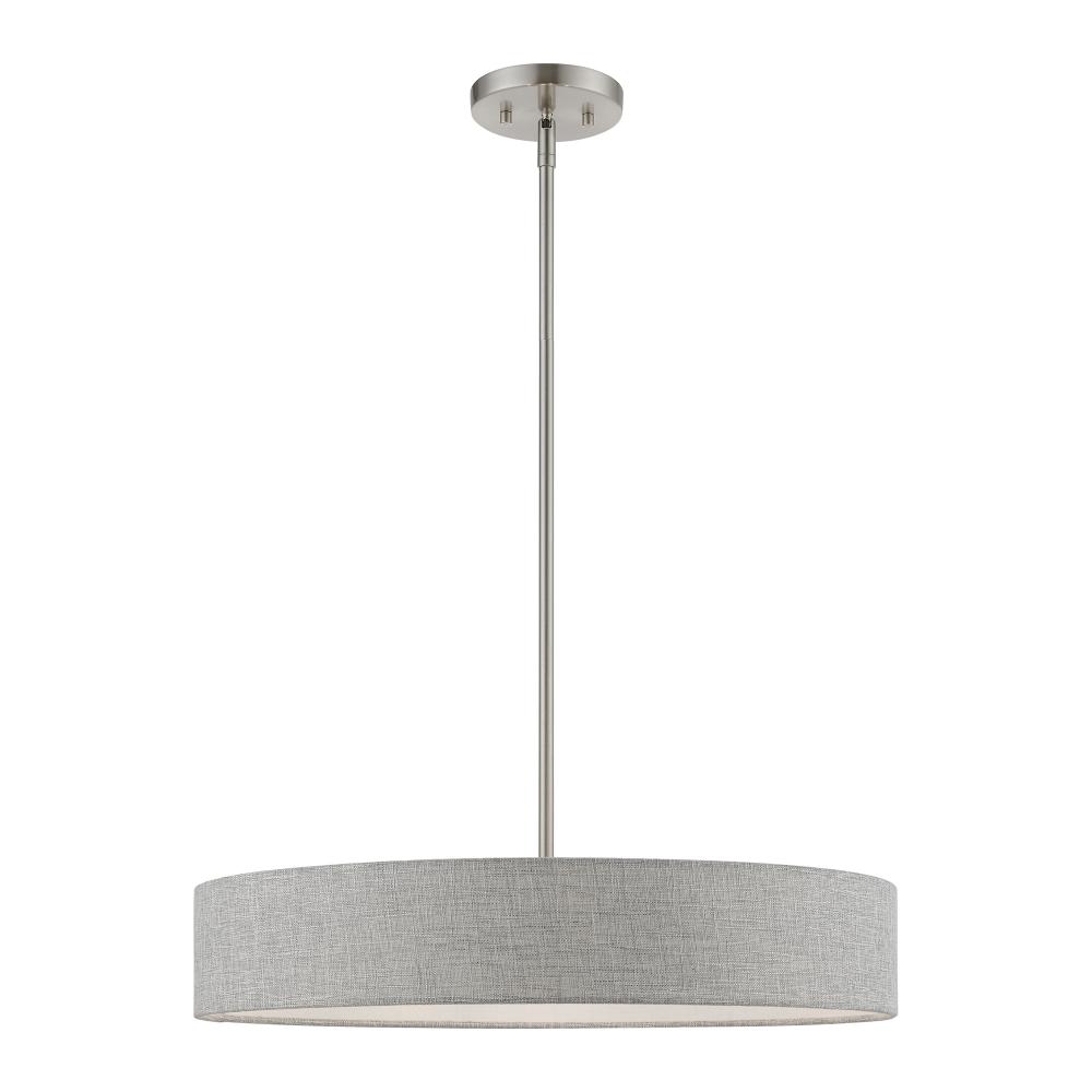 4 Light Brushed Nickel with Shiny White Accents Medium Drum Pendant