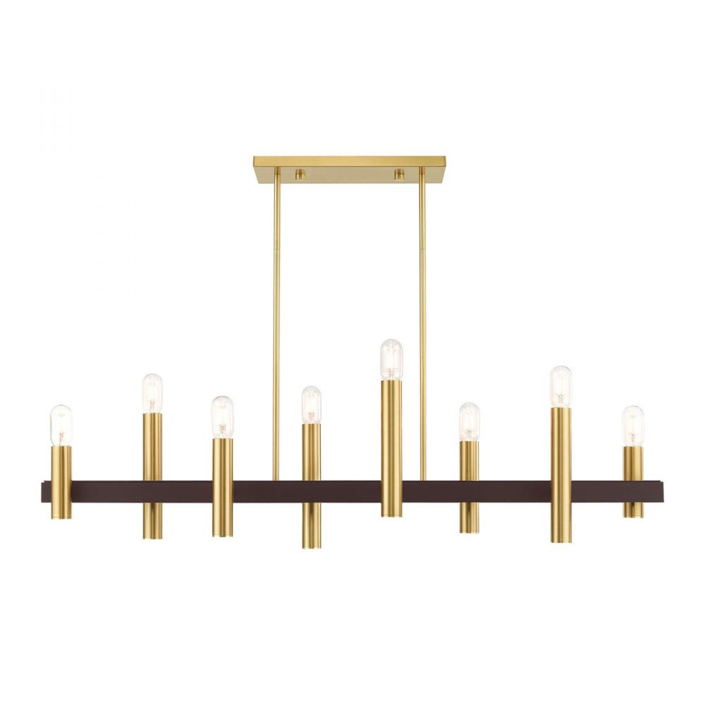 8 Lt Satin Brass & Bronze Linear Chandelier