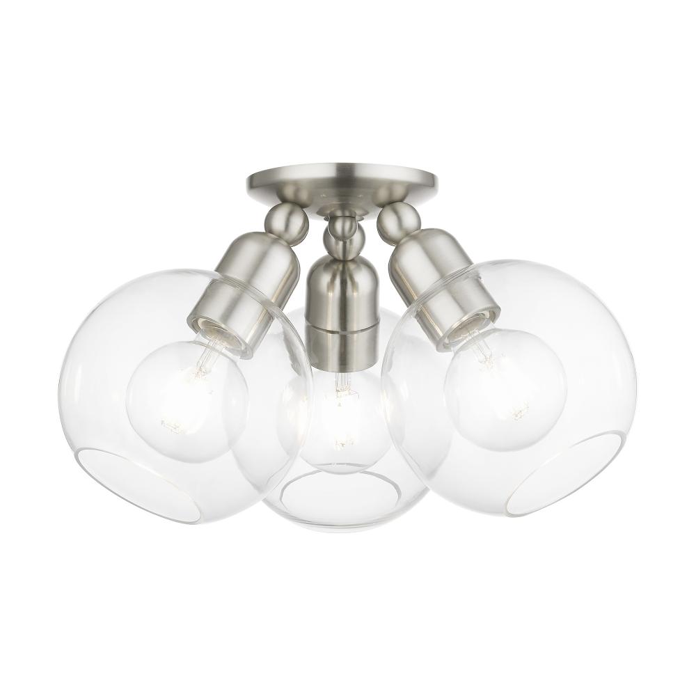 3 Light Brushed Nickel Sphere Semi-Flush