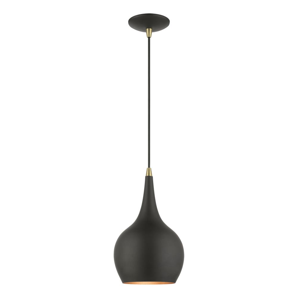 1 Light Black with Antique Brass Accents Mini Pendant