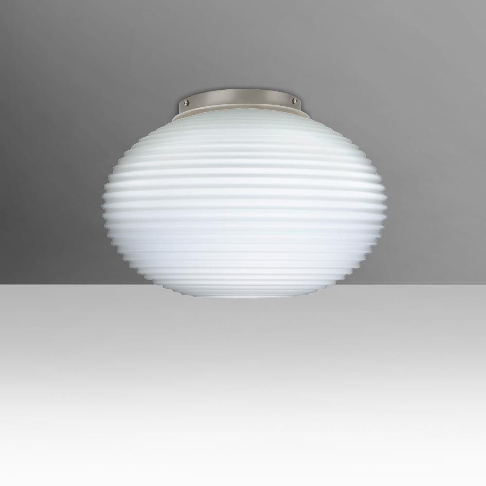 Besa, Pape 10 Ceiling, Opal Ribbed, Satin Nickel Finish, 1x100W E26 Base