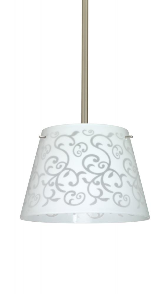 Besa Amelia 12 LED Pendant 1TT White Damask Satin Nickel 1x11W LED