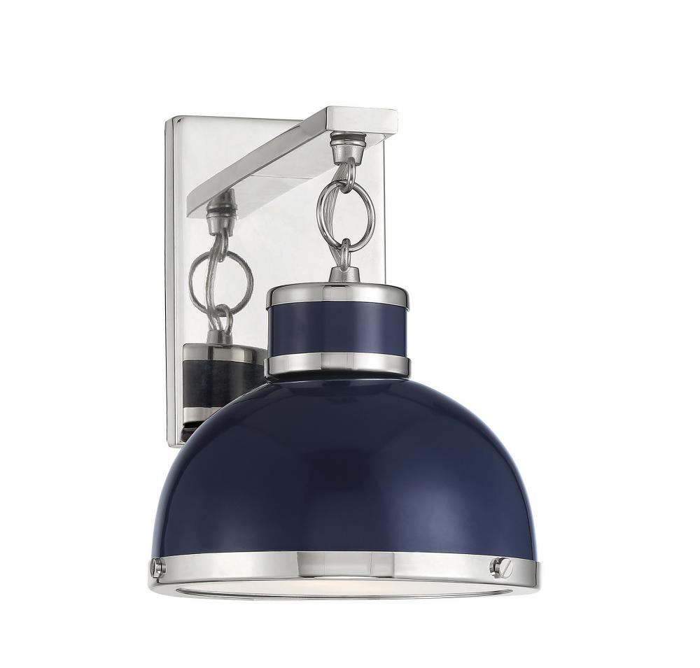 Corning 1-Light Wall Sconce in Navy with Polished Nickel Accents