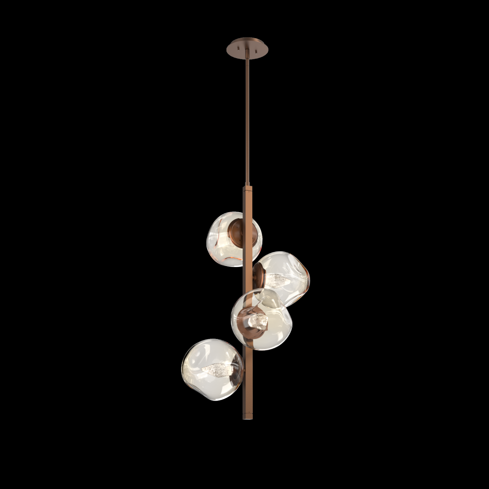 Luna 4pc Twisted Vine-Burnished Bronze-Geo Inner - Amber Outer-Threaded Rod Suspension-LED 2700K