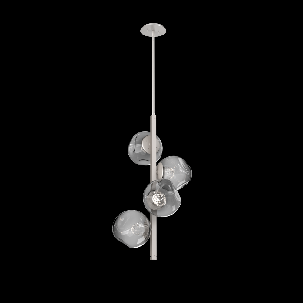 Luna 4pc Twisted Vine-Beige Silver-Floret Inner - Smoke Outer-Threaded Rod Suspension-LED 3000K