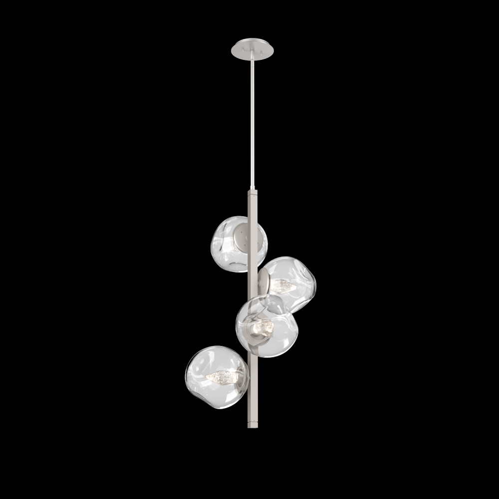 Luna 4pc Twisted Vine-Beige Silver-Geo Inner - Clear Outer-Threaded Rod Suspension-LED 2700K