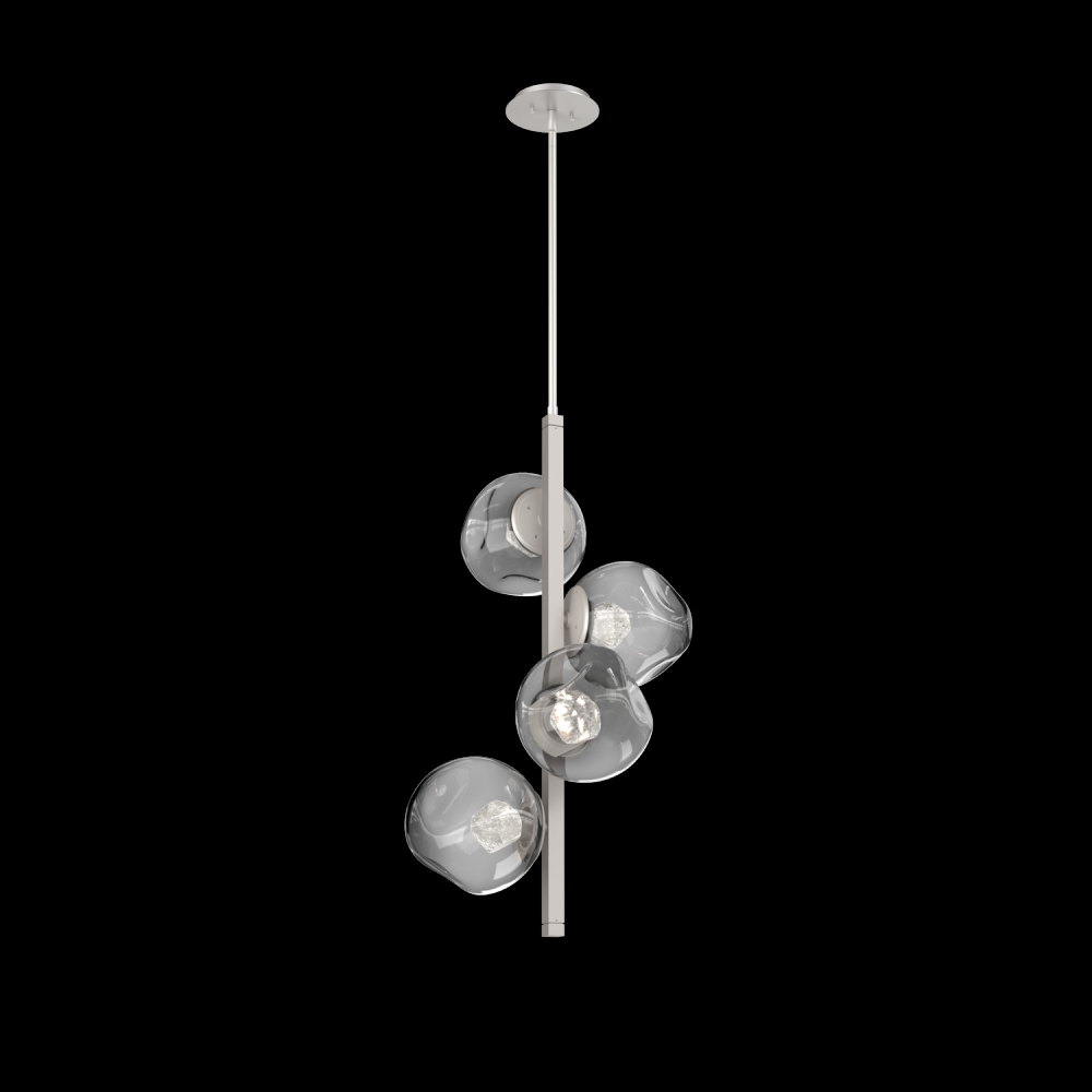 Luna 4pc Twisted Vine-Beige Silver-Zircon Inner - Smoke Outer-Threaded Rod Suspension-LED 2700K