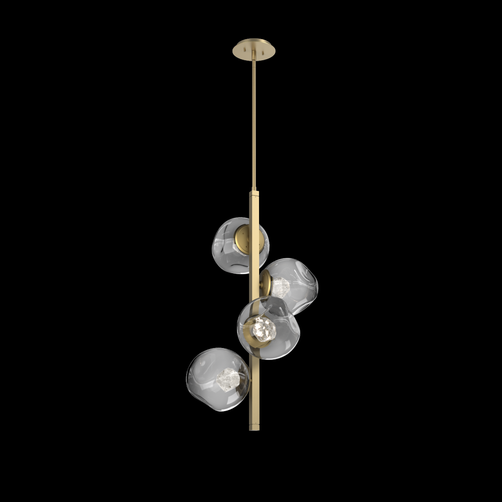 Luna 4pc Twisted Vine-Gilded Brass-Zircon Inner - Smoke Outer-Threaded Rod Suspension-LED 3000K