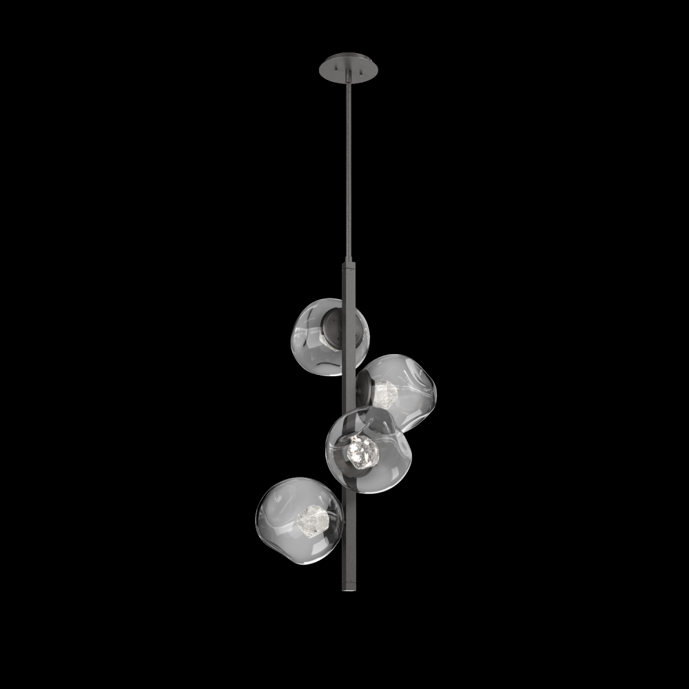 Luna 4pc Twisted Vine-Graphite-Zircon Inner - Smoke Outer-Threaded Rod Suspension-LED 3000K