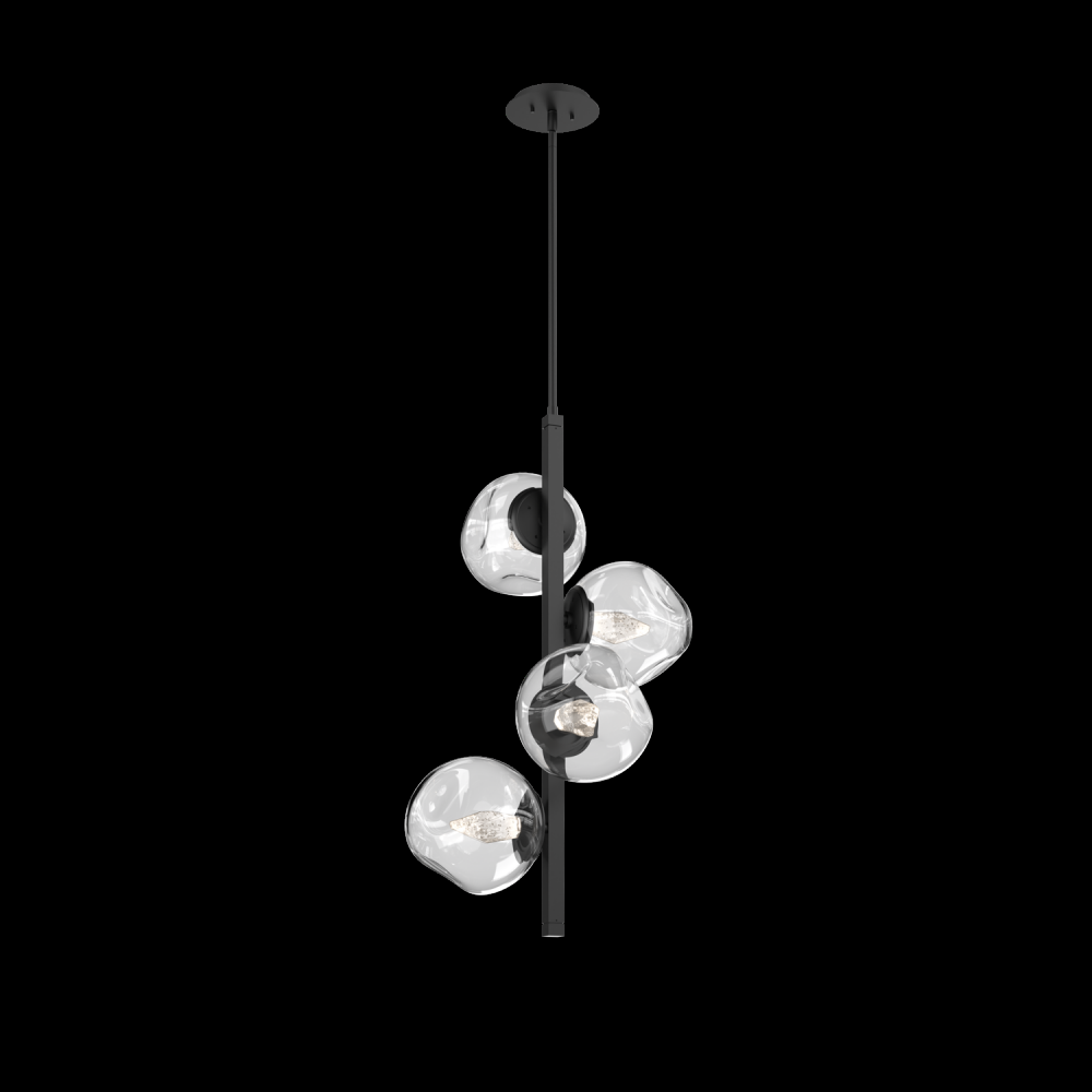 Luna 4pc Twisted Vine-Matte Black-Geo Inner - Clear Outer-Threaded Rod Suspension-LED 2700K