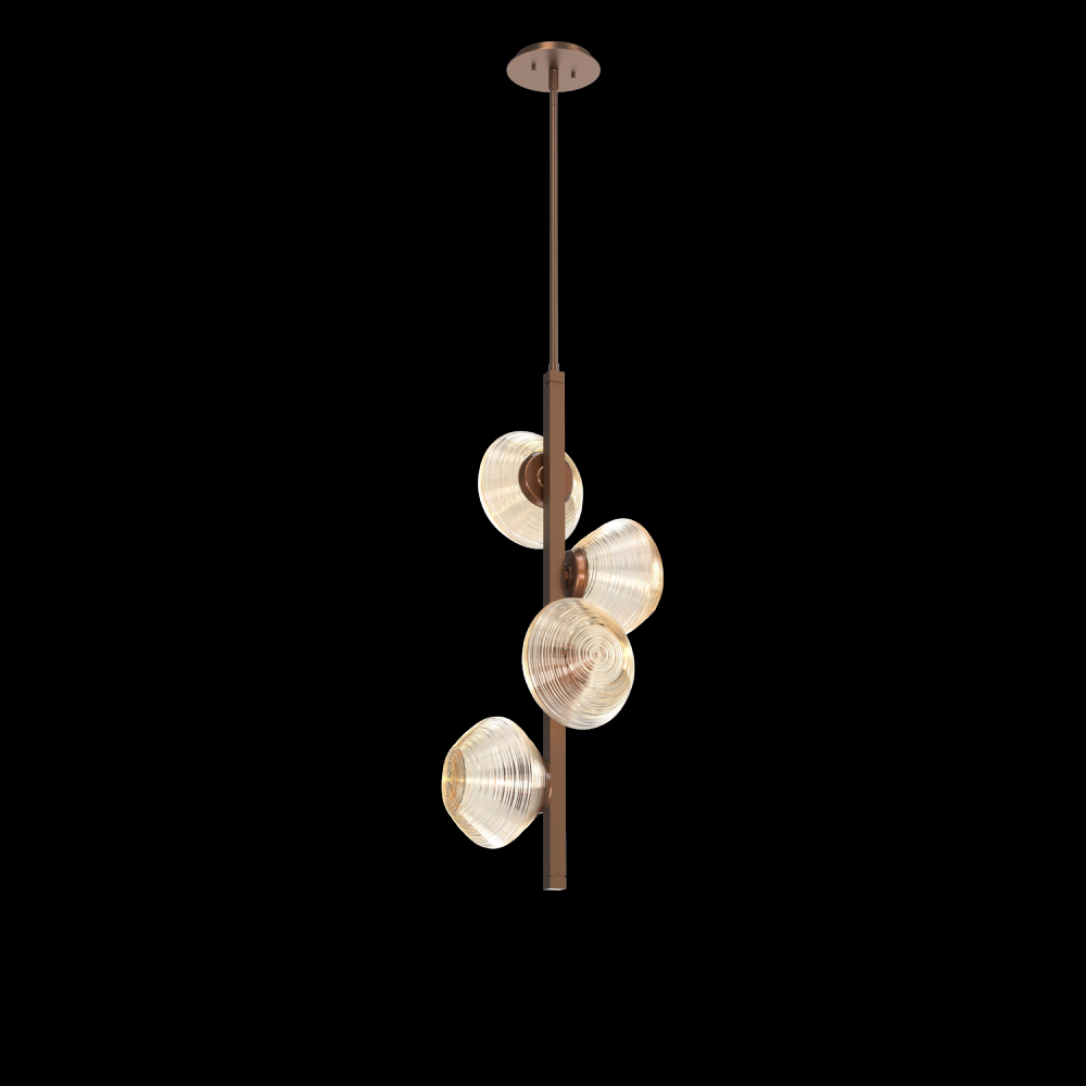 Mesa 4pc Twisted Vine-Burnished Bronze-Amber Blown Glass-Threaded Rod Suspension-LED 2700K