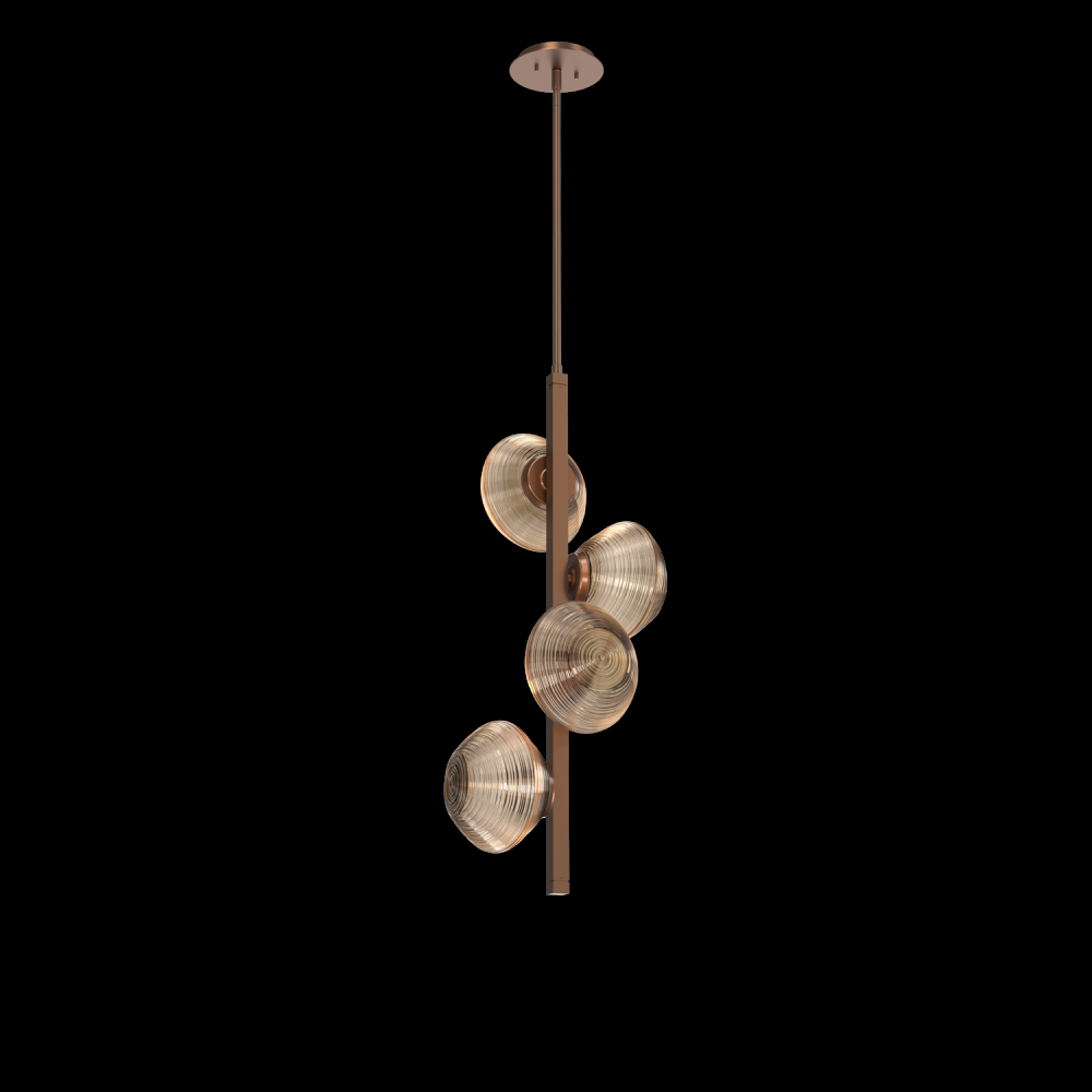 Mesa 4pc Twisted Vine-Burnished Bronze-Bronze Blown Glass-Threaded Rod Suspension-LED 3000K