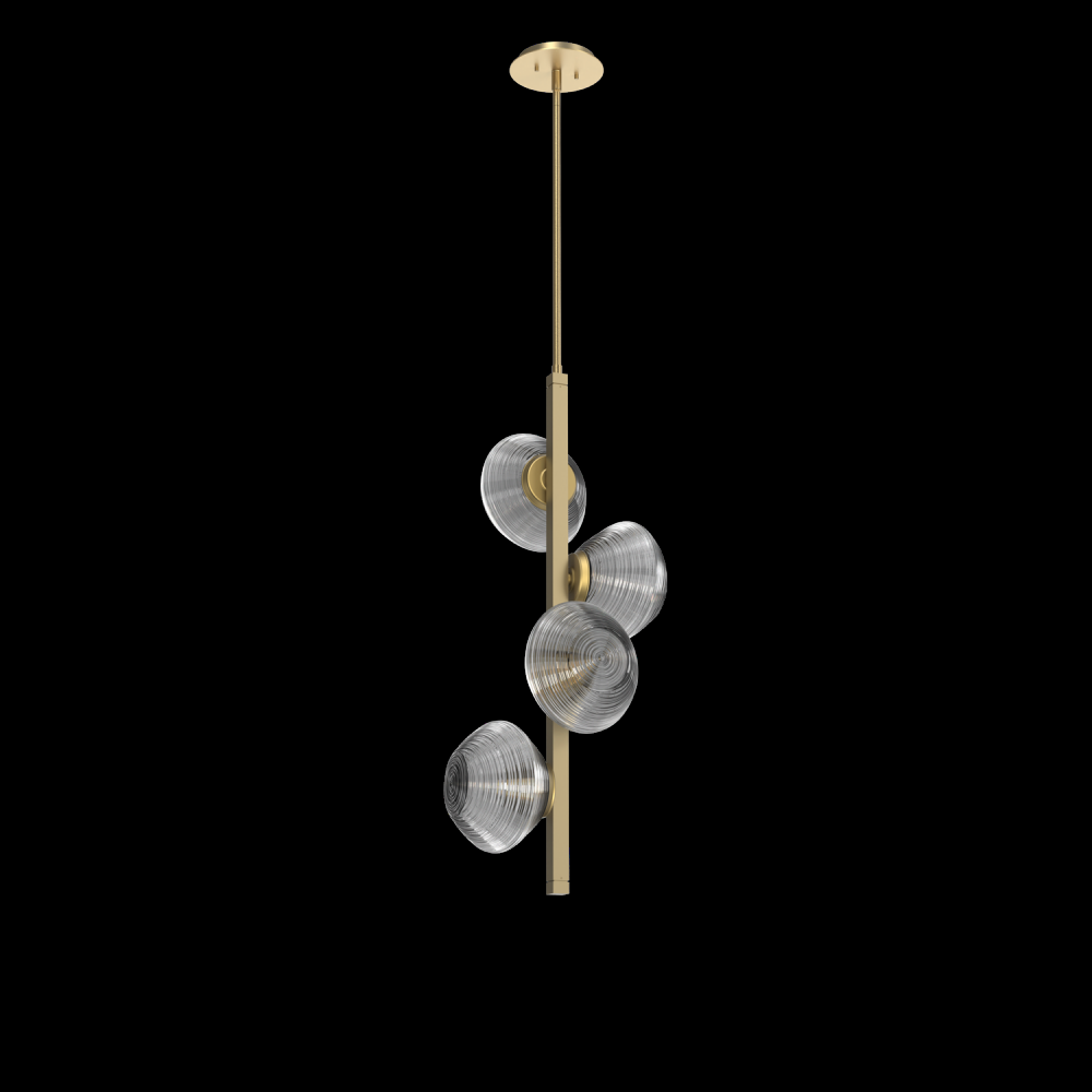 Mesa 4pc Twisted Vine-Gilded Brass-Smoke Blown Glass-Threaded Rod Suspension-LED 2700K