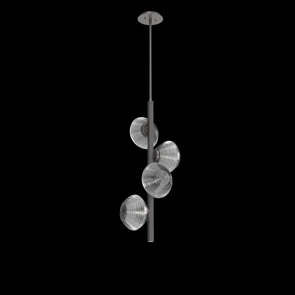 Mesa 4pc Twisted Vine-Graphite-Smoke Blown Glass-Threaded Rod Suspension-LED 3000K