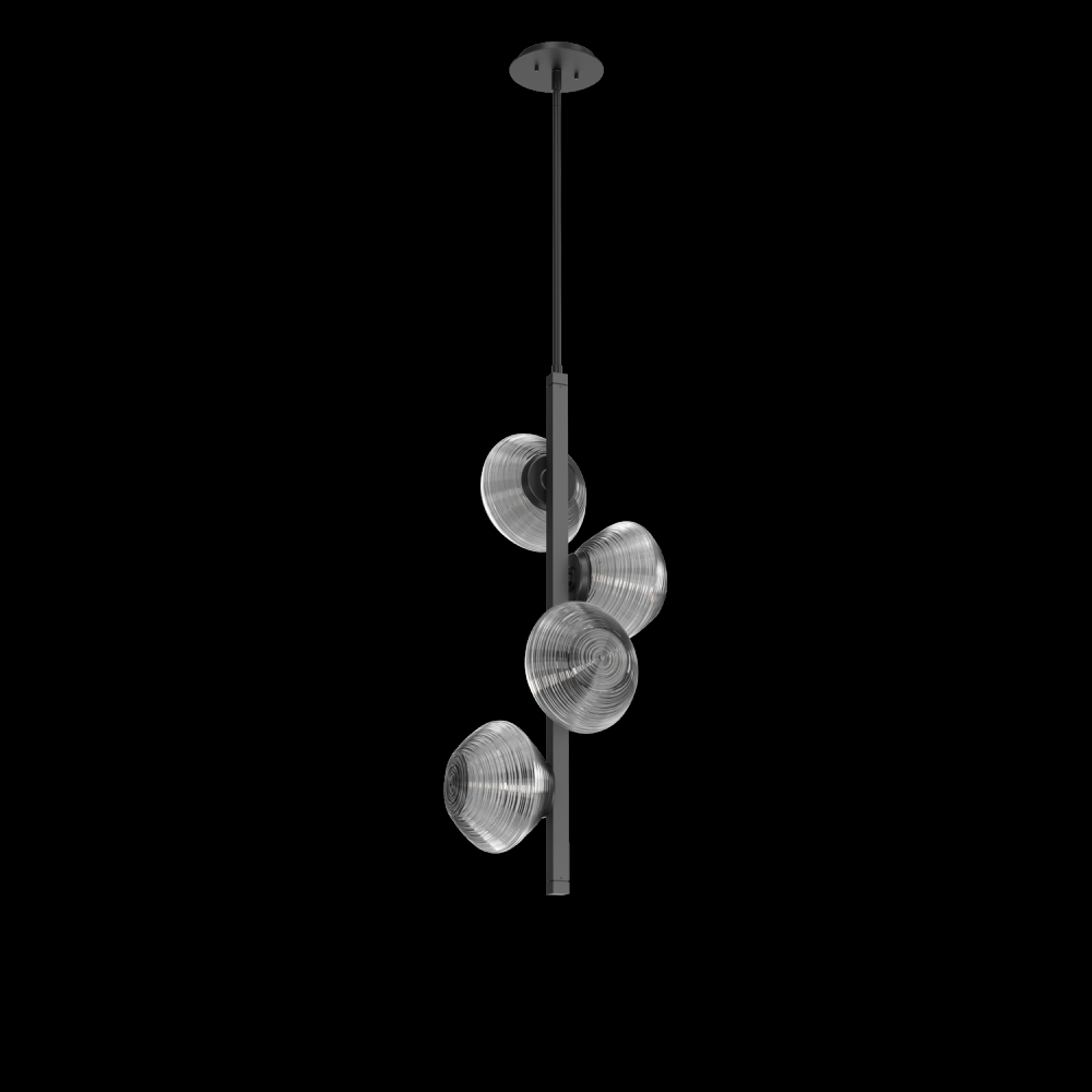 Mesa 4pc Twisted Vine-Matte Black-Smoke Blown Glass-Threaded Rod Suspension-LED 3000K