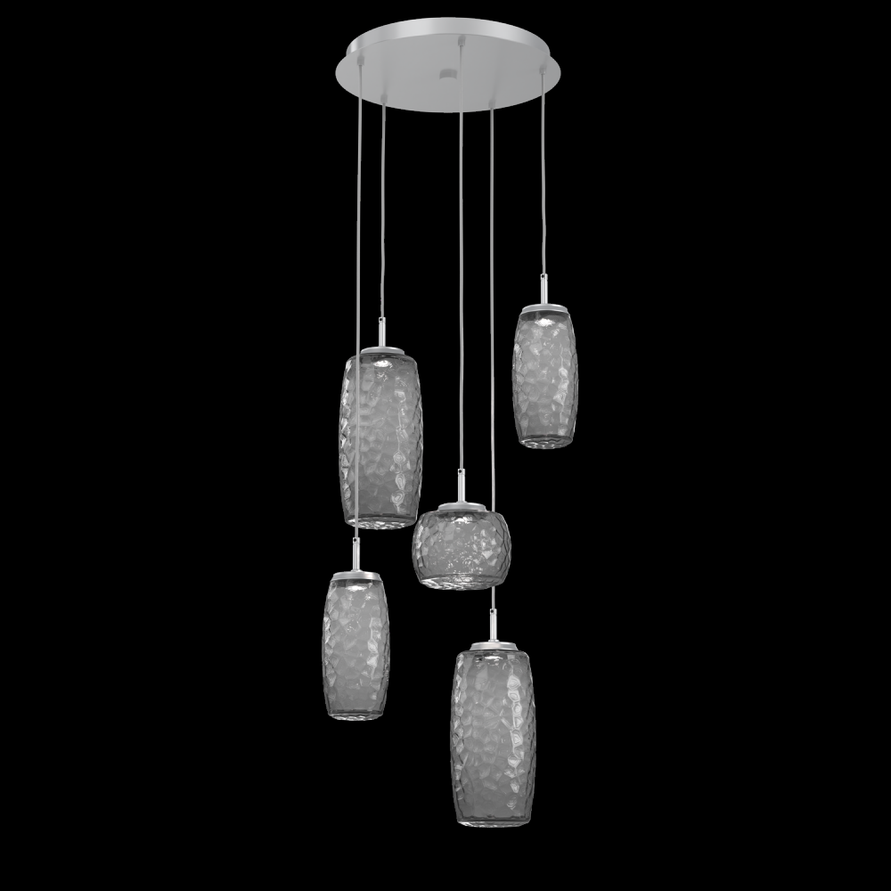 Vessel 5pc Round Multi-Pendant-Classic Silver-Smoke Blown Glass-Cloth Braided Cord-LED 2700K