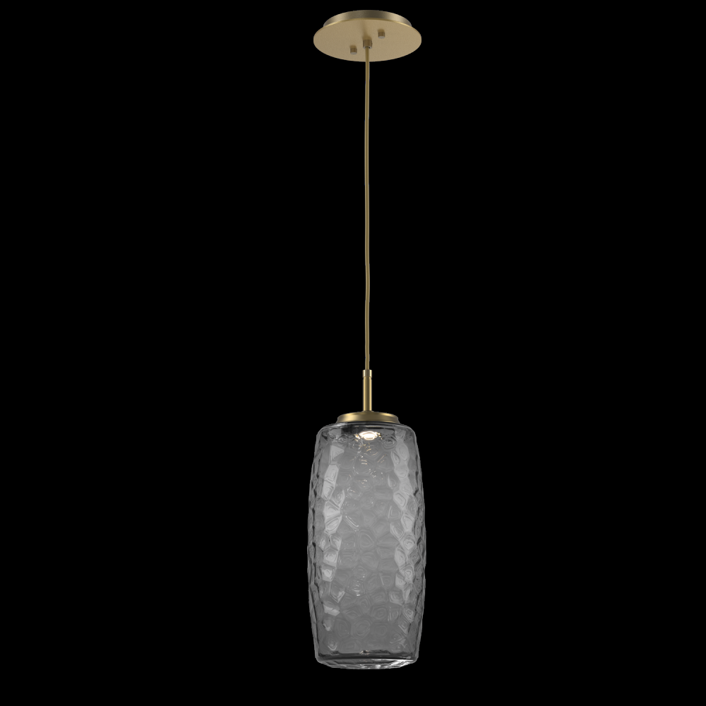 Vessel Pendant (Large)-Gilded Brass-Smoke Blown Glass-Cloth Braided Cord-LED 3000K