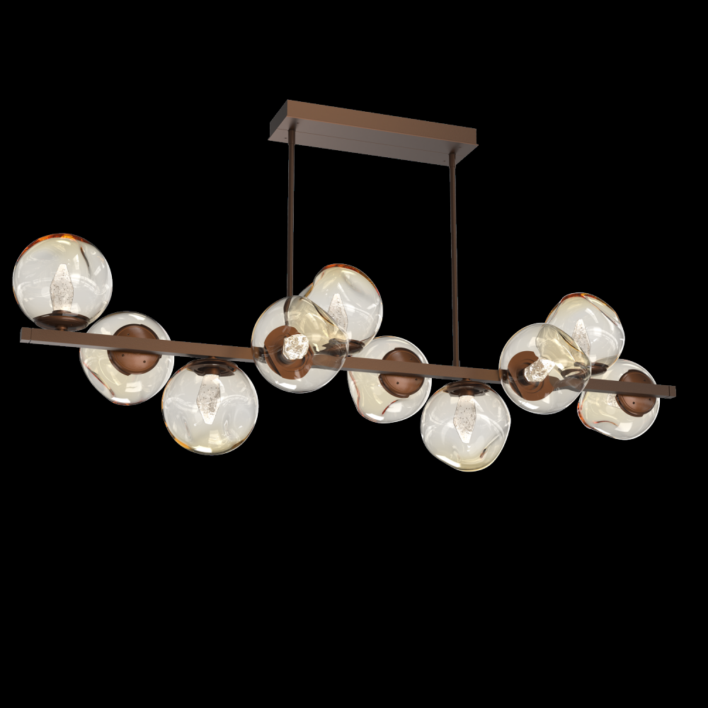 Luna 10pc Twisted Branch-Burnished Bronze-Geo Inner - Amber Outer-Threaded Rod Suspension-LED 2700K