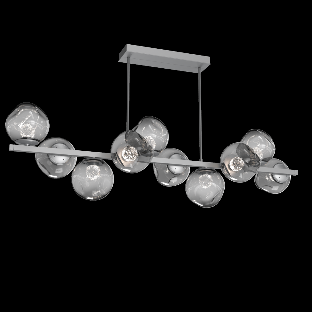 Luna 10pc Twisted Branch-Classic Silver-Floret Inner - Smoke Outer-Threaded Rod Suspension-LED 2700K