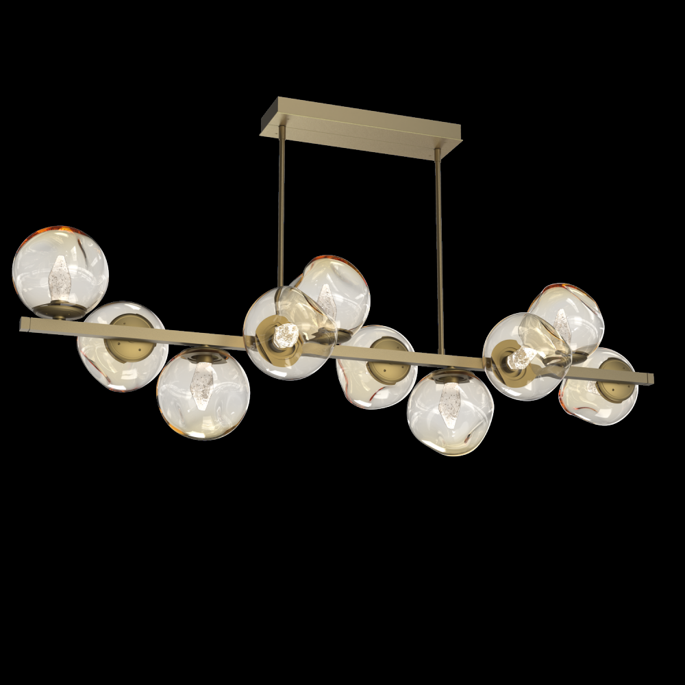 Luna 10pc Twisted Branch-Gilded Brass-Geo Inner - Amber Outer-Threaded Rod Suspension-LED 3000K