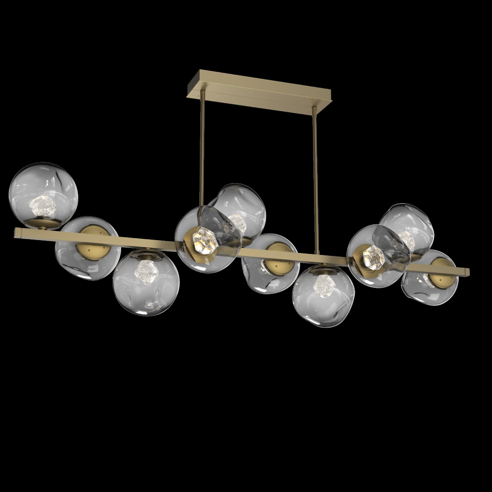 Luna 10pc Twisted Branch-Gilded Brass-Zircon Inner - Smoke Outer-Threaded Rod Suspension-LED 2700K