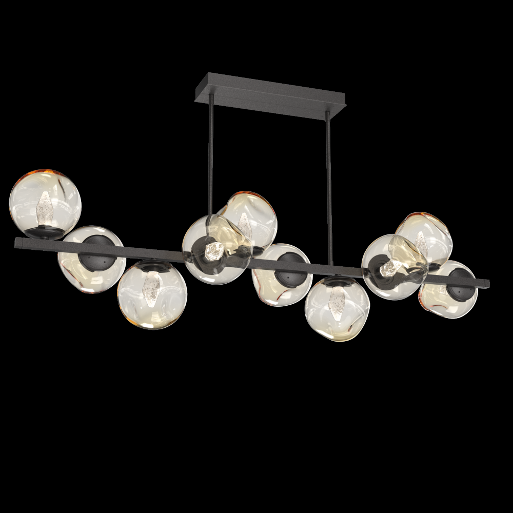 Luna 10pc Twisted Branch-Graphite-Geo Inner - Amber Outer-Threaded Rod Suspension-LED 2700K