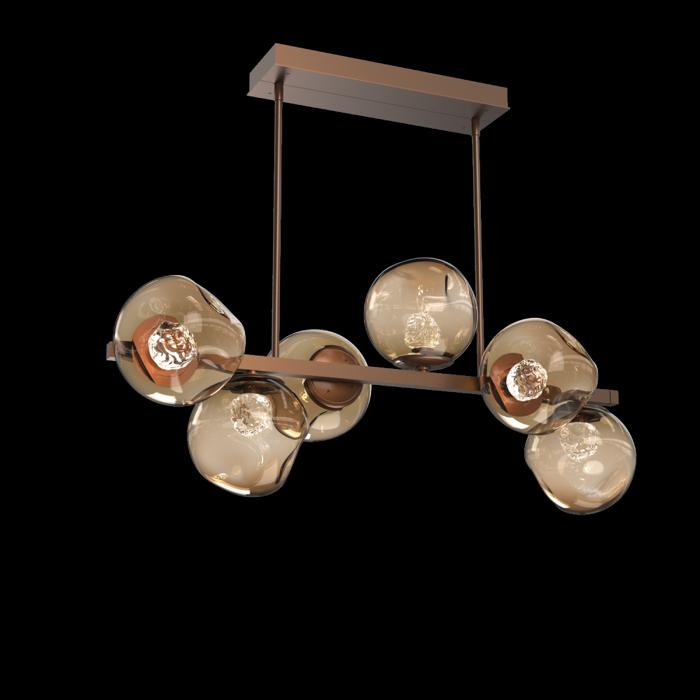 Luna 6pc Twisted Branch-Burnished Bronze-Floret Inner - Bronze Outer-Threaded Rod Suspension-LED