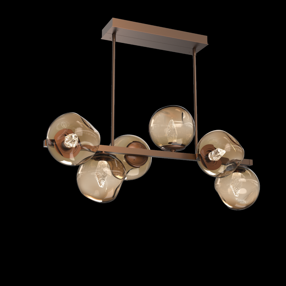 Luna 6pc Twisted Branch-Burnished Bronze-Geo Inner - Bronze Outer-Threaded Rod Suspension-LED 2700K