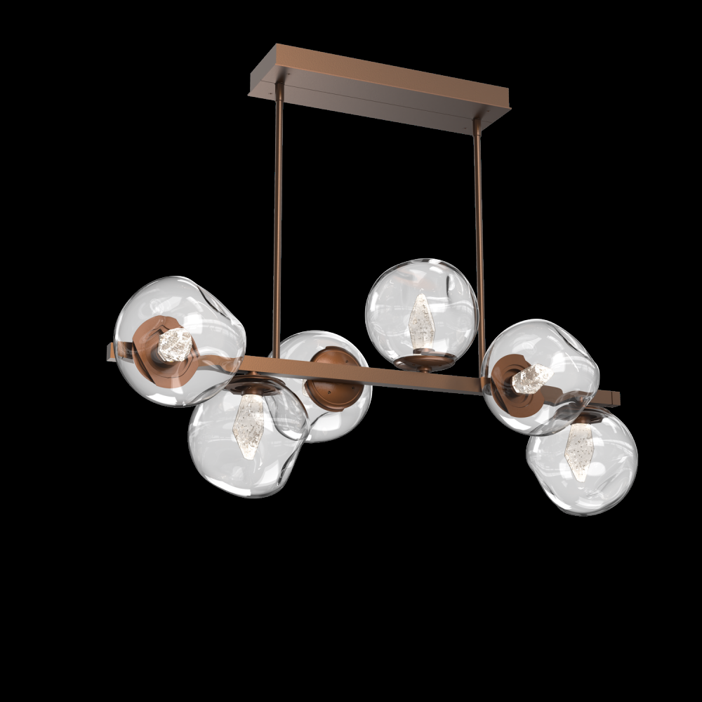 Luna 6pc Twisted Branch-Burnished Bronze-Geo Inner - Clear Outer-Threaded Rod Suspension-LED 3000K