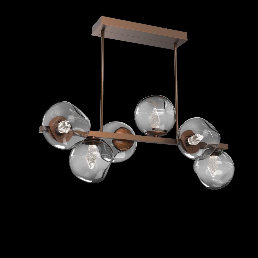 Luna 6pc Twisted Branch-Burnished Bronze-Geo Inner - Smoke Outer-Threaded Rod Suspension-LED 2700K