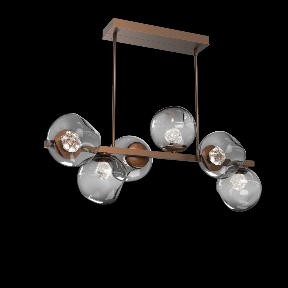 Luna 6pc Twisted Branch-Burnished Bronze-Zircon Inner - Smoke Outer-Threaded Rod Suspension-LED