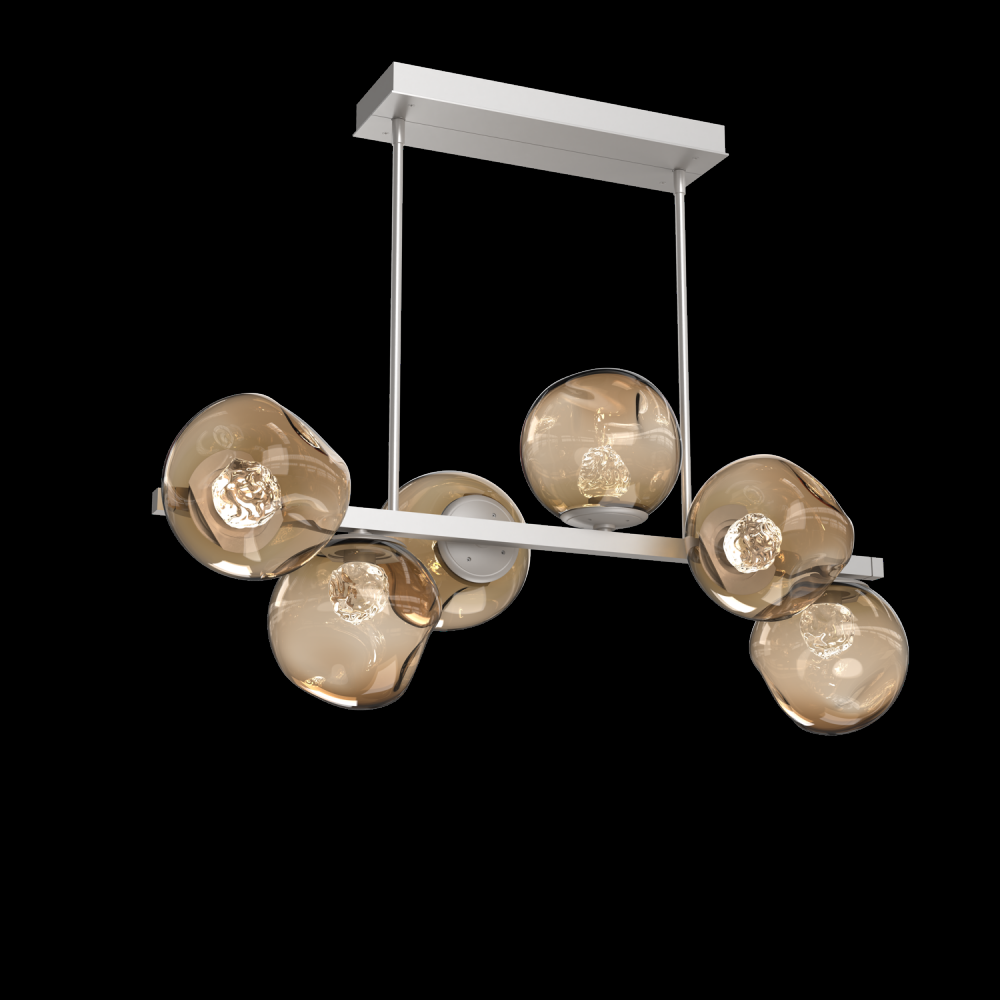 Luna 6pc Twisted Branch-Beige Silver-Floret Inner - Bronze Outer-Threaded Rod Suspension-LED 3000K