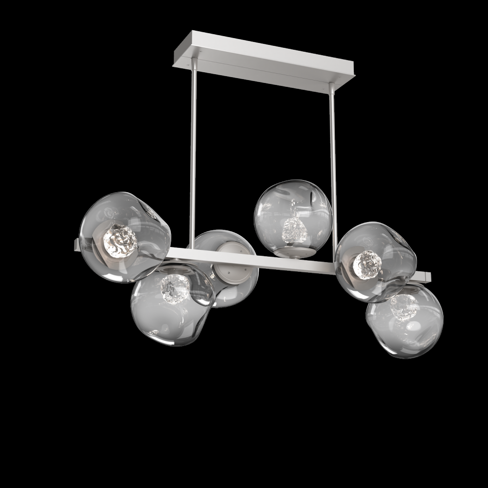 Luna 6pc Twisted Branch-Beige Silver-Floret Inner - Smoke Outer-Threaded Rod Suspension-LED 3000K