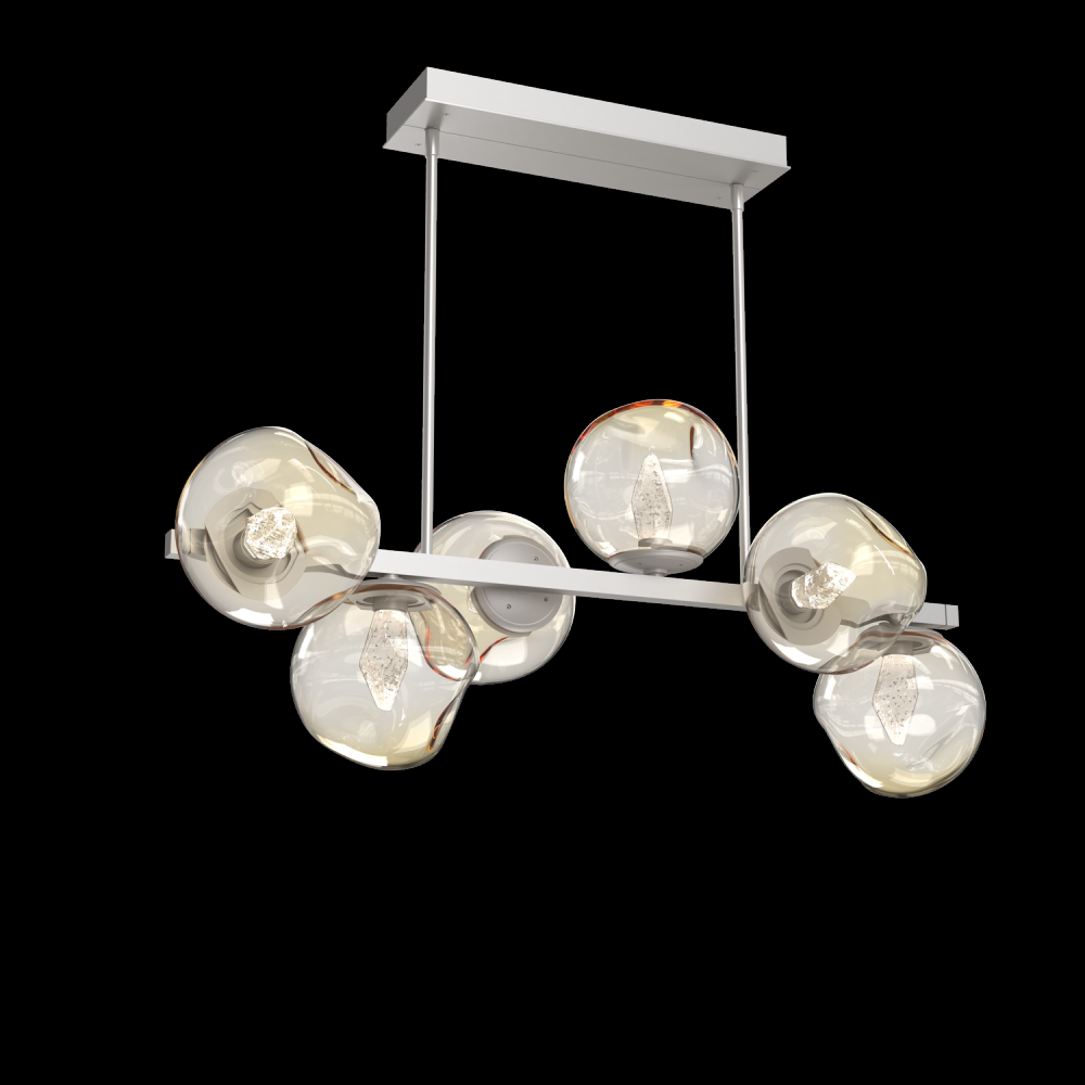 Luna 6pc Twisted Branch-Beige Silver-Geo Inner - Amber Outer-Threaded Rod Suspension-LED 3000K