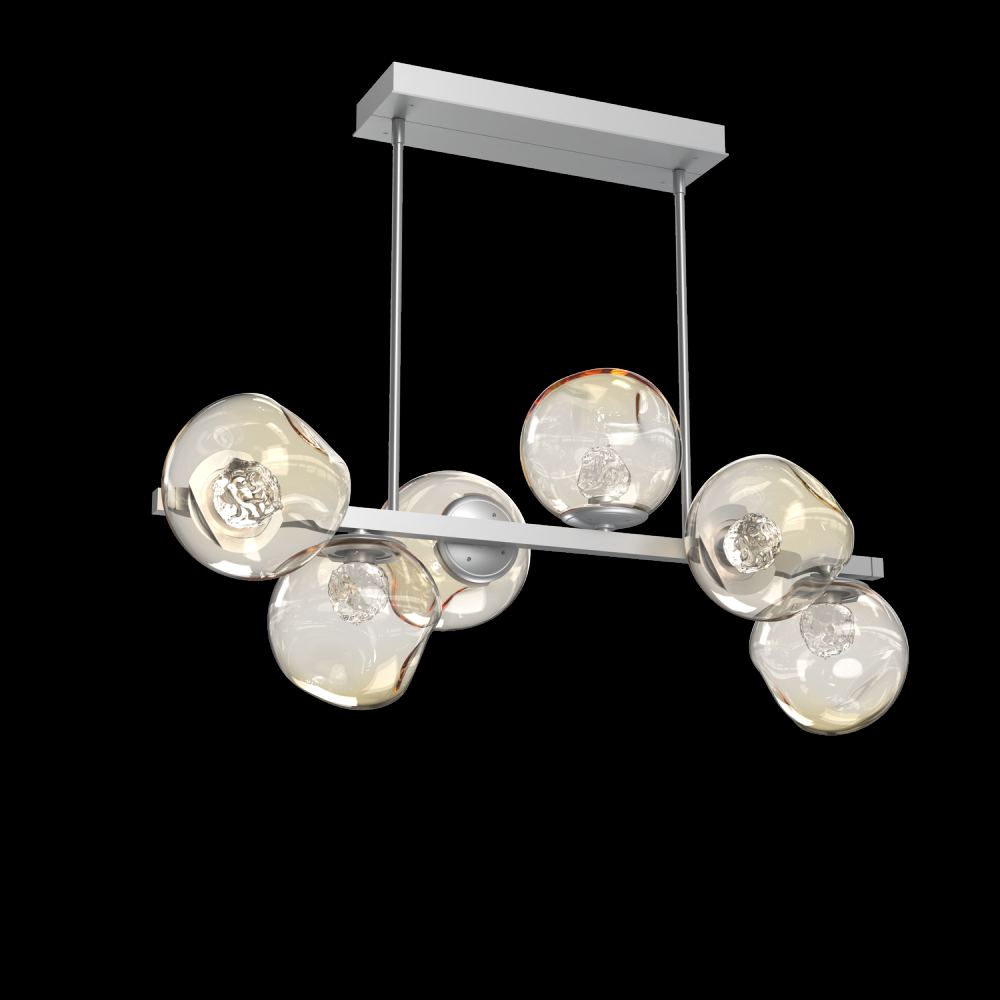 Luna 6pc Twisted Branch-Classic Silver-Floret Inner - Amber Outer-Threaded Rod Suspension-LED 2700K