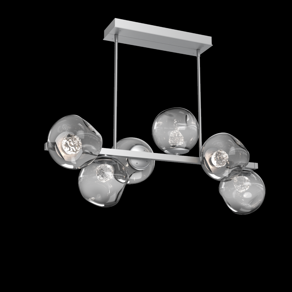 Luna 6pc Twisted Branch-Classic Silver-Floret Inner - Smoke Outer-Threaded Rod Suspension-LED 3000K