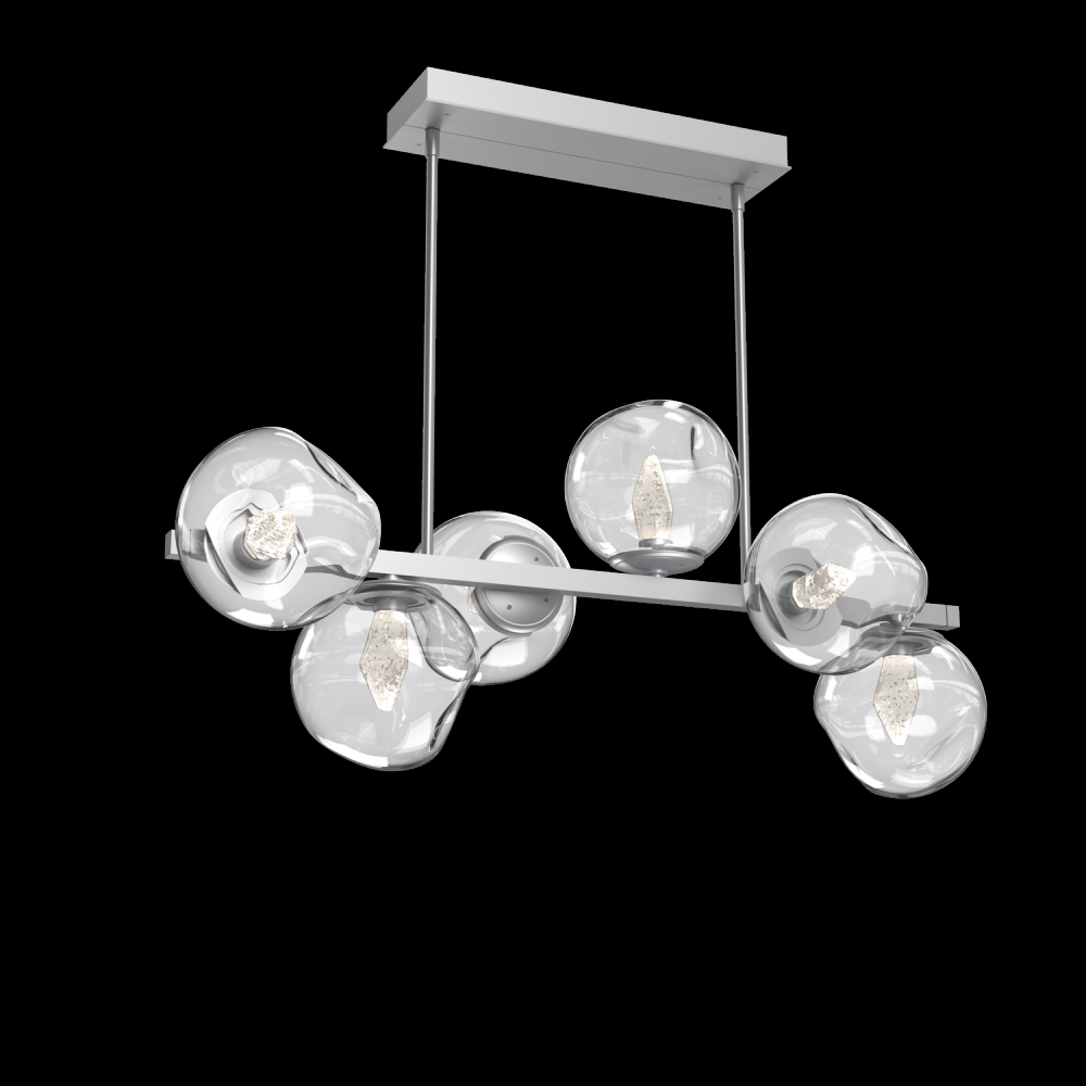 Luna 6pc Twisted Branch-Classic Silver-Geo Inner - Clear Outer-Threaded Rod Suspension-LED 3000K