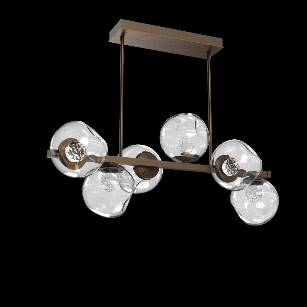 Luna 6pc Twisted Branch-Flat Bronze-Floret Inner - Clear Outer-Threaded Rod Suspension-LED 2700K