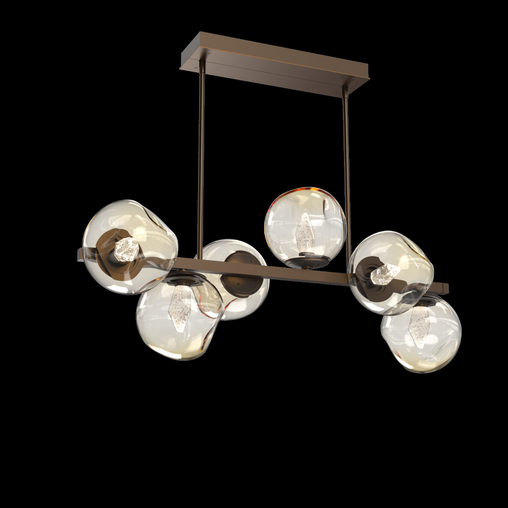 Luna 6pc Twisted Branch-Flat Bronze-Geo Inner - Amber Outer-Threaded Rod Suspension-LED 3000K