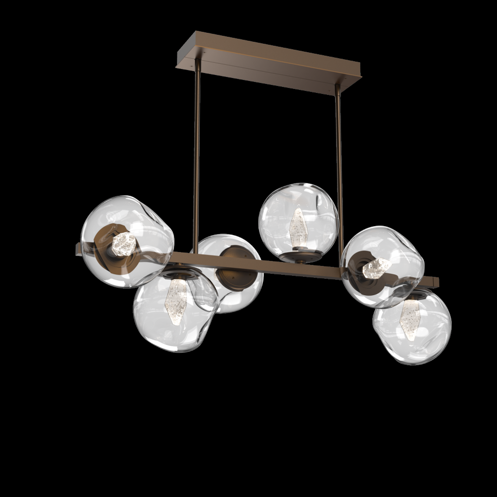 Luna 6pc Twisted Branch-Flat Bronze-Geo Inner - Clear Outer-Threaded Rod Suspension-LED 3000K